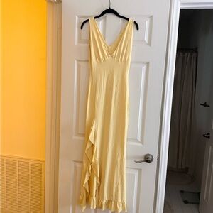 SHEIN Pale Yellow V-Neck Ruffled Maxi Dress